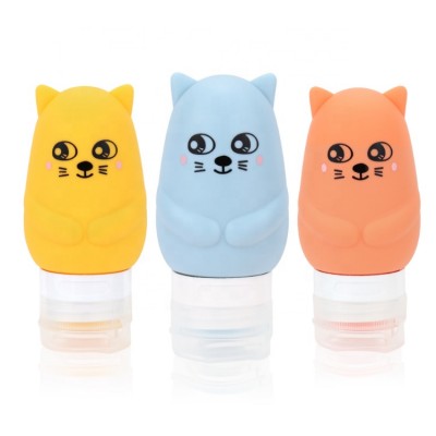 China new design cartoon travel bottle silicone container, refillable leak proof silicone shampoo bottle